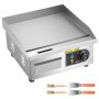 VEVOR Commercial Electric Grill, 355×300mm, 2000W, 50–300°C adjustable temperature control, stainless steel (outer shell), commercial flat grill pan, comes with 2 scrapers and 2 brushes, suitable for steaks, pancakes, and squid.