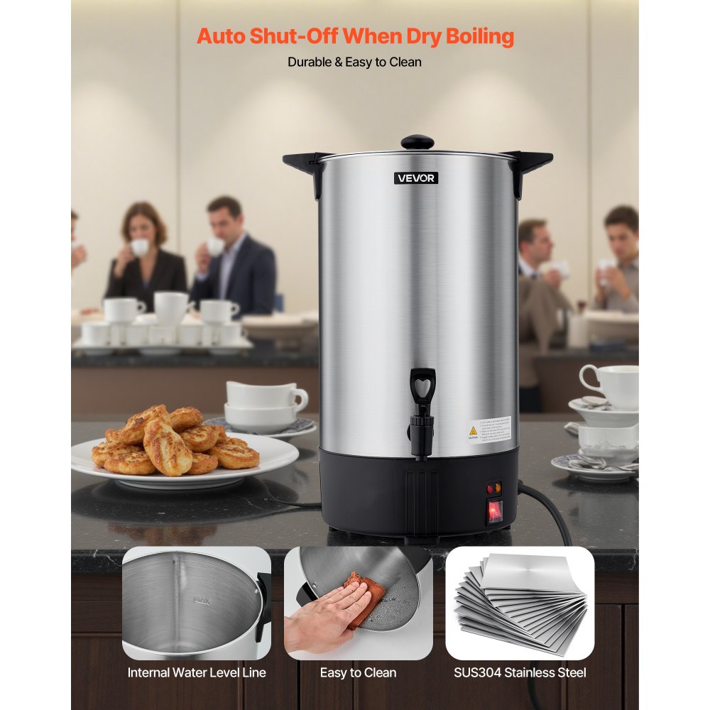 VEVOR Commercial Coffee Urn, 100 Cup 15 L Hot Beverage Dispenser with Dripless Faucet, Quick-Brewing Stainless Steel Large Commercial Coffee Maker, for Catering, Business, Party, Church & Restaurant