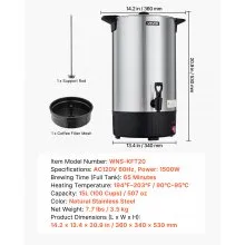 VEVOR Commercial Coffee Urn, 100 Cup 15 L Hot Beverage Dispenser with Dripless Faucet, Quick-Brewing Stainless Steel Large Commercial Coffee Maker, for Catering, Business, Party, Church & Restaurant