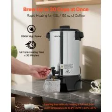 VEVOR Commercial Coffee Urn, 30 Cup 4.5 L Hot Beverage Dispenser with Dripless Faucet, Quick-Brewing Commercial Coffee Maker, Automatic Temperature Control, for Catering, Party, Church & Restaurant