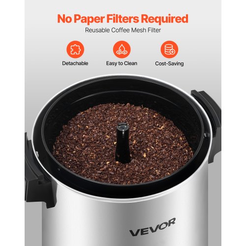 VEVOR Commercial Coffee Urn 30 Cup 152oz Hot Beverage Dispenser with Dripless Faucet 1090W Quick-Brewing Coffee Maker Automatic Temperature Control