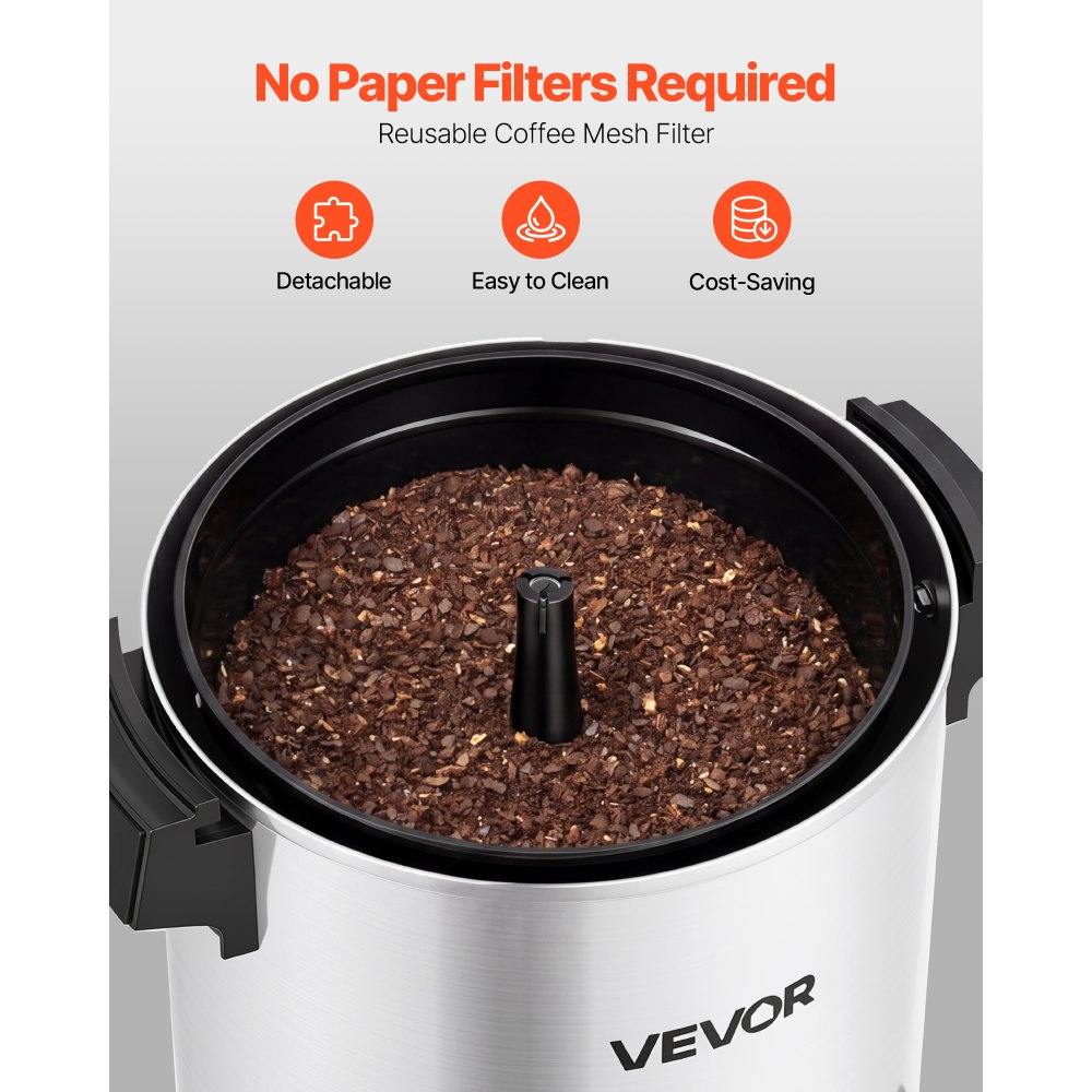 VEVOR Commercial Coffee Urn, 30 Cup 4.5L Hot Beverage Dispenser with Dripless Faucet, 1190W Quick-Brewing Coffee Maker, Automatic Temperature Control, for Catering, Party, Church & Restaurant