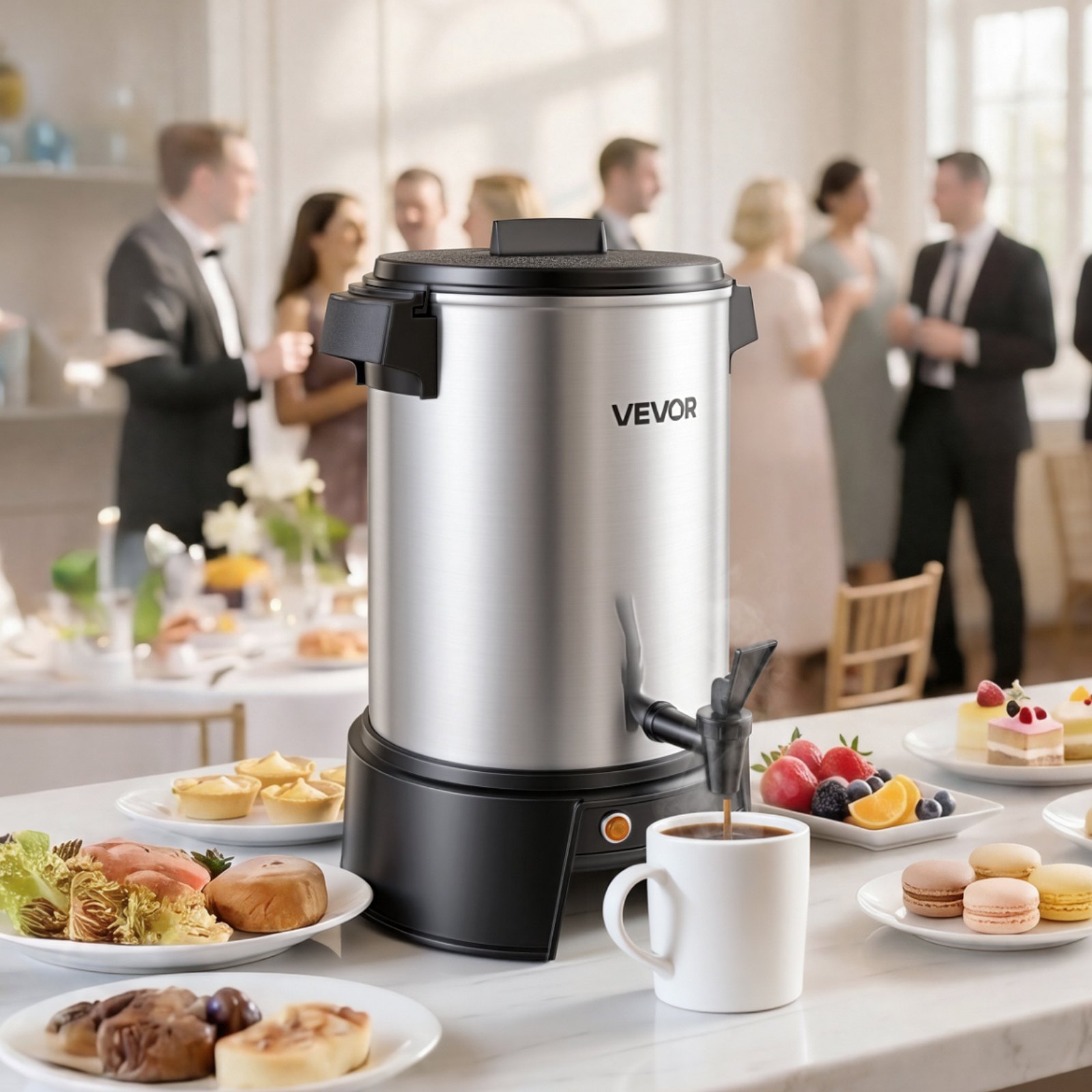 VEVOR Commercial Coffee Urn, 30 Cup 4.5L Hot Beverage Dispenser with Dripless Faucet, 1190W Quick-Brewing Coffee Maker, Automatic Temperature Control, for Catering, Party, Church & Restaurant