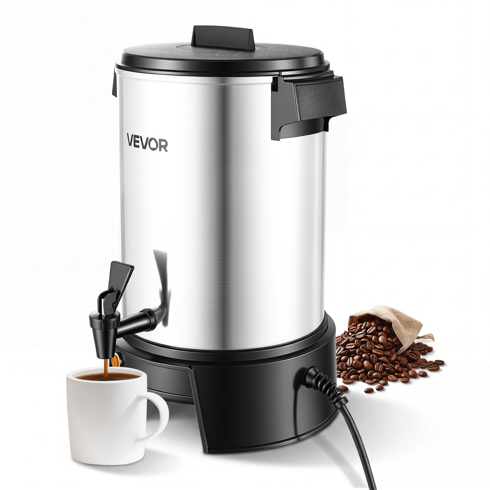 VEVOR Commercial Coffee Urn, 30 Cup 4.5L Hot Beverage Dispenser with Dripless Faucet, 1190W Quick-Brewing Coffee Maker, Automatic Temperature Control, for Catering, Party, Church & Restaurant