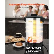 VEVOR Commercial Coffee Urn, 40 Cup 6 L Hot Beverage Dispenser with Dripless Faucet, Quick-Brewing Commercial Coffee Maker, Automatic Temperature Control, for Catering, Party, Church & Restaurant