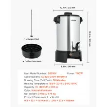 VEVOR Commercial Coffee Urn, 40 Cup 6 L Hot Beverage Dispenser with Dripless Faucet, Quick-Brewing Commercial Coffee Maker, Automatic Temperature Control, for Catering, Party, Church & Restaurant