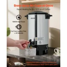 VEVOR Commercial Coffee Urn, 40 Cup 6 L Hot Beverage Dispenser with Dripless Faucet, Quick-Brewing Commercial Coffee Maker, Automatic Temperature Control, for Catering, Party, Church & Restaurant
