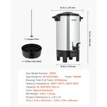 VEVOR Commercial Coffee Urn, 40 Cup 6 L Hot Beverage Dispenser with Dripless Faucet, Quick-Brewing Commercial Coffee Maker, Automatic Temperature Control, for Catering, Party, Church & Restaurant