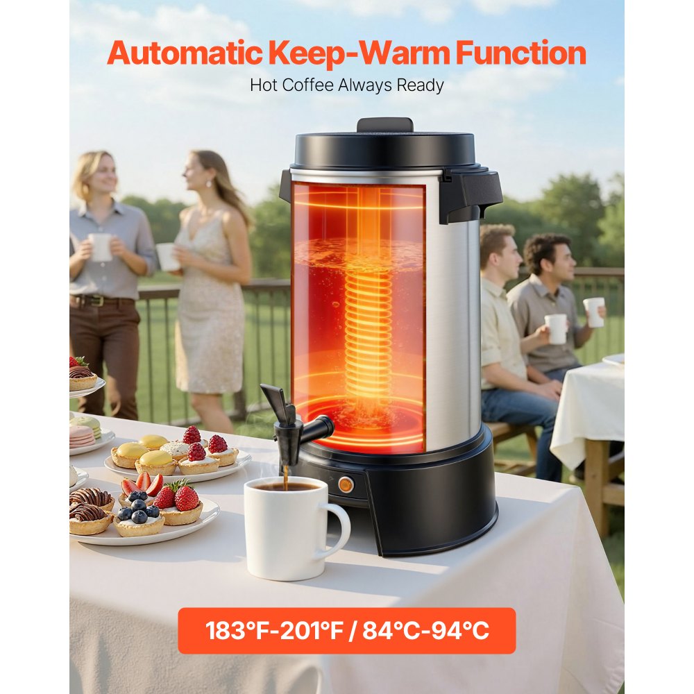 VEVOR Commercial Coffee Urn, 42 Cup 6.3L Hot Beverage Dispenser with Dripless Faucet, 1190W Quick-Brewing Coffee Maker, Automatic Temperature Control, for Catering, Party, Church & Restaurant