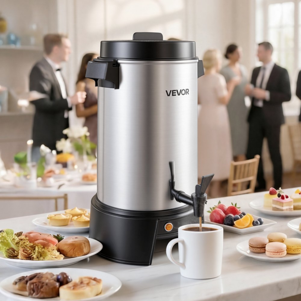 VEVOR Commercial Coffee Urn, 42 Cup 6.3L Hot Beverage Dispenser with Dripless Faucet, 1190W Quick-Brewing Coffee Maker, Automatic Temperature Control, for Catering, Party, Church & Restaurant