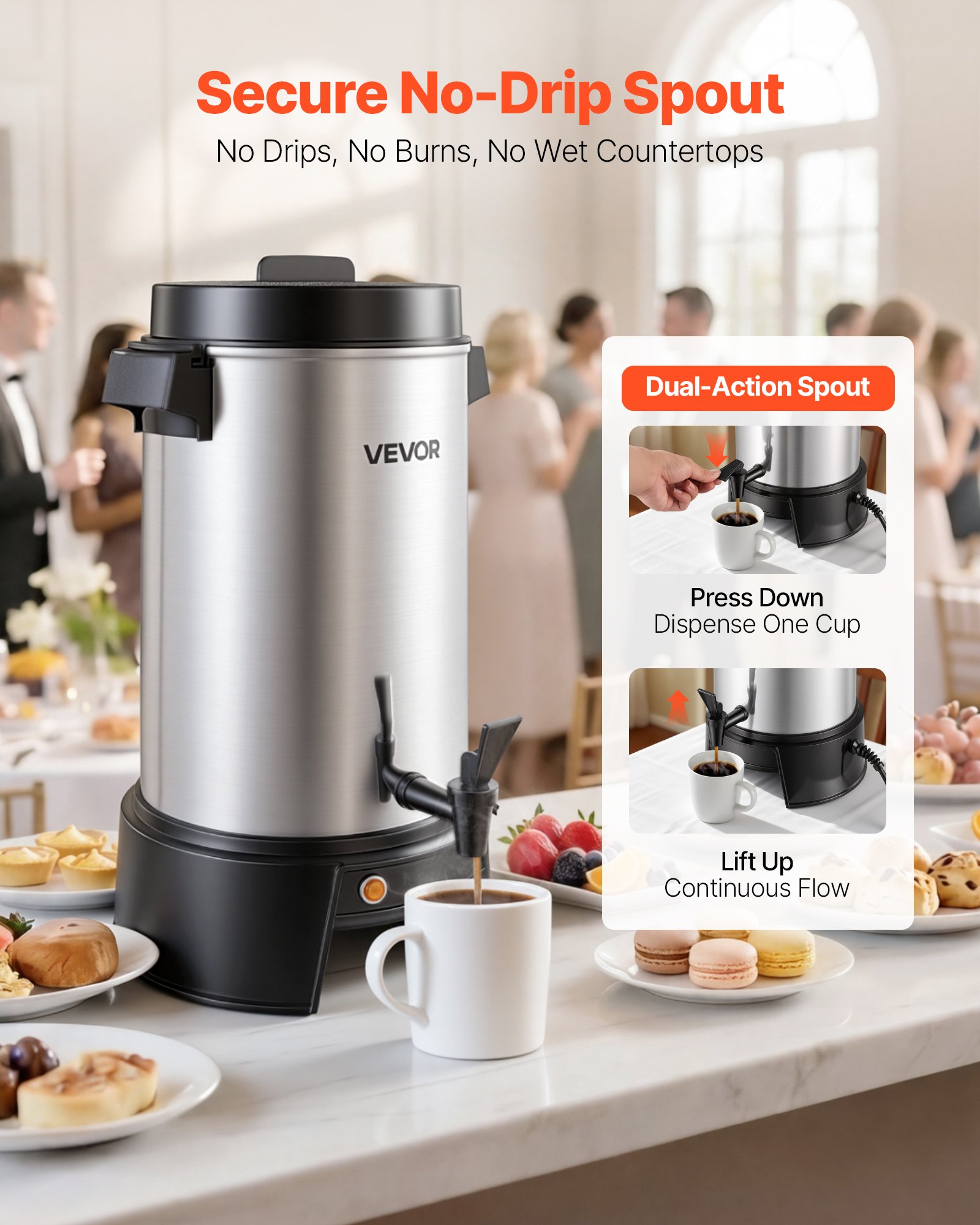 VEVOR Commercial Coffee Urn, 42 Cup 6.3L Hot Beverage Dispenser with Dripless Faucet, 1190W Quick-Brewing Coffee Maker, Automatic Temperature Control, for Catering, Party, Church & Restaurant