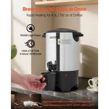 VEVOR Commercial Coffee Urn, 30 Cup 4.5 L Hot Beverage Dispenser with Dripless Faucet, Quick-Brewing Commercial Coffee Maker with Stainless Steel Liner, for Catering, Business, Church & Restaurant