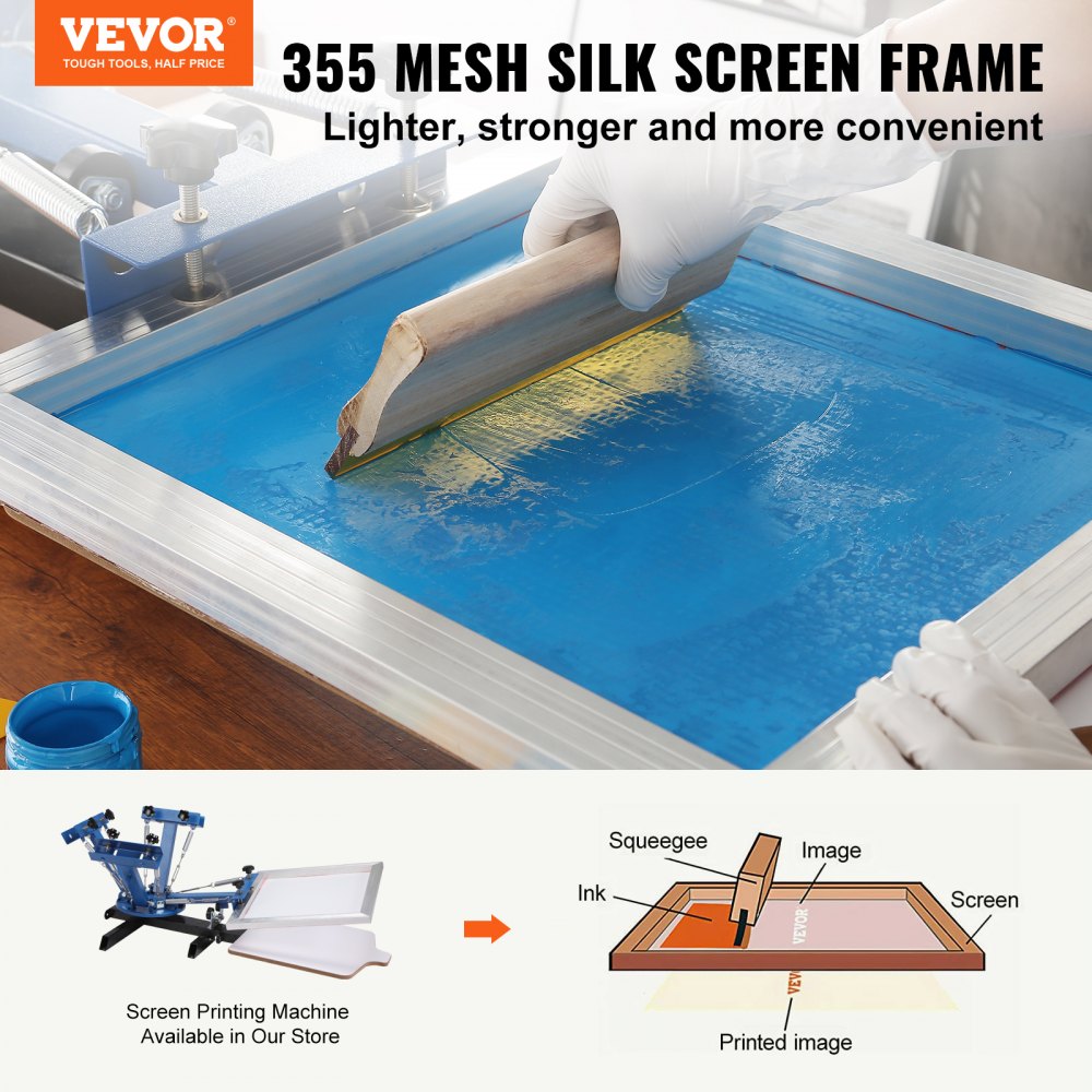 VEVOR screen printing kit with 355 mesh silk screen frame, squeegee, and ink for precise printing.