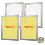 four screens from the VEVOR screen printing kit with aluminum frames, two yellow and two white.