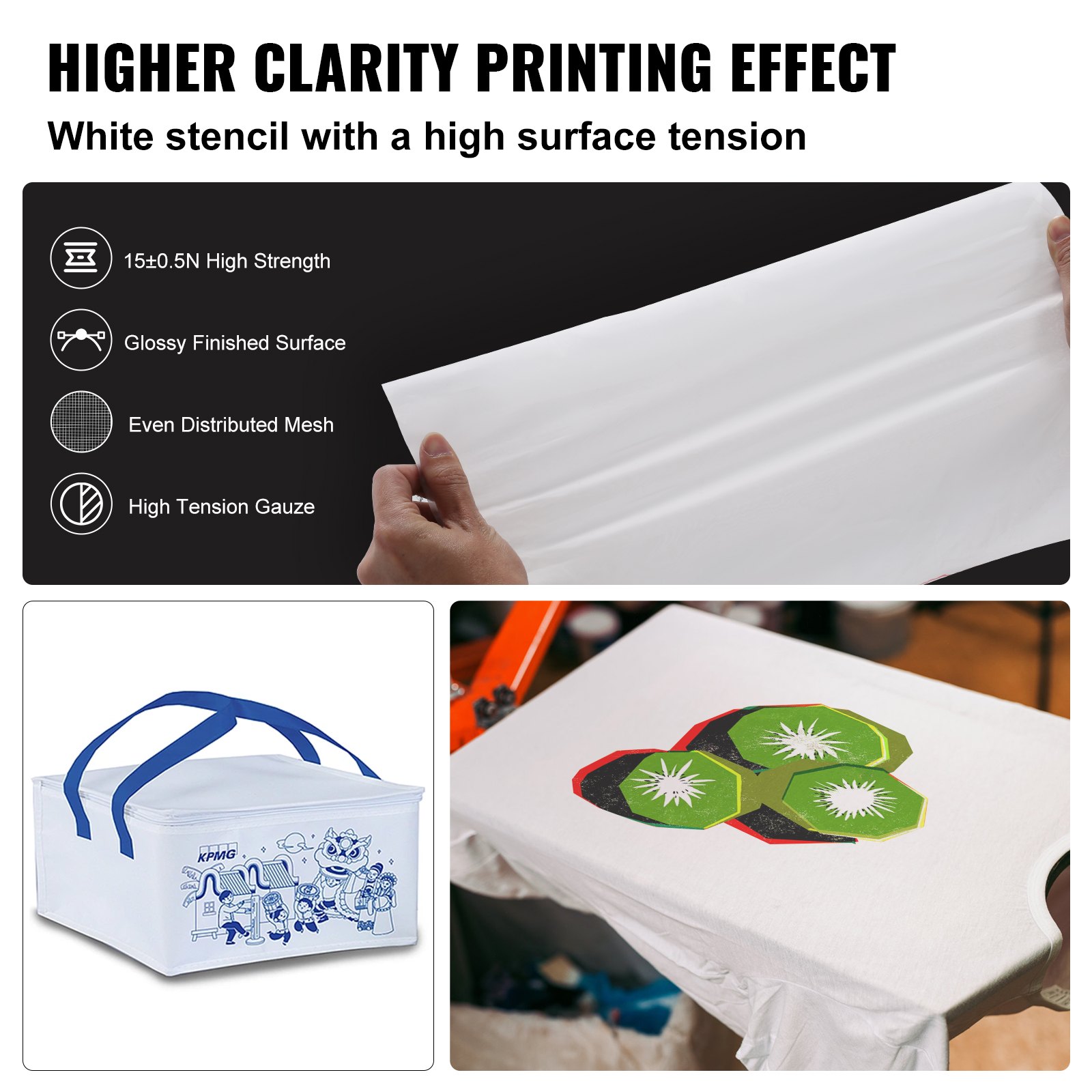 higher clarity printing with white stencil for VEVOR screen printing kit, high tension, and even mesh.