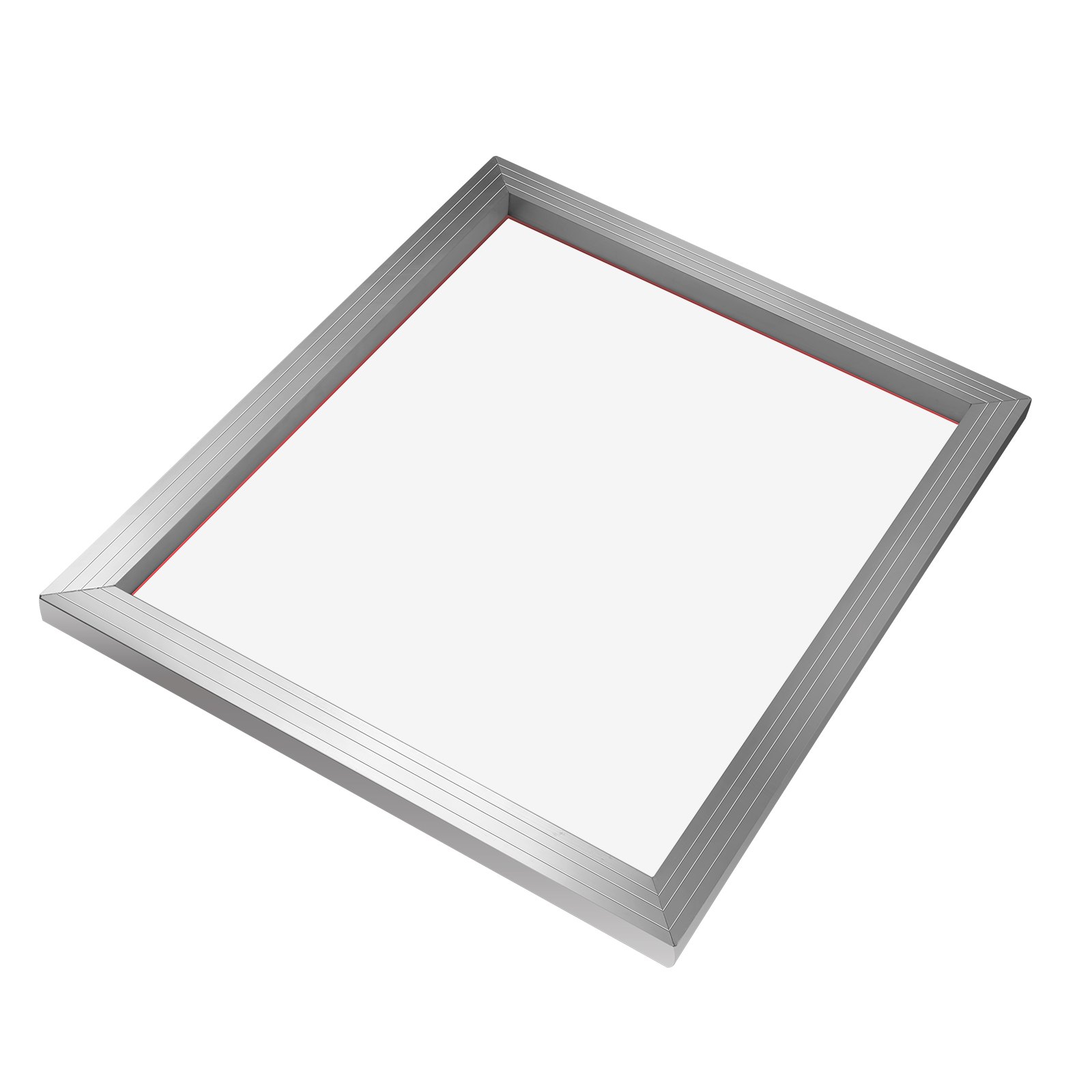 silver screen frame from VEVOR screen printing kit with white mesh screen.
