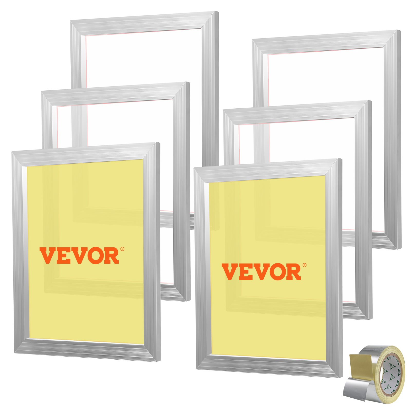 VEVOR Screen Printing Kit, 6 Pieces Aluminum Silk Screen Printing Frames, 40.6 x 50.8 cm Silk Screen Printing Frame with 110 Count Mesh, High Tension Nylon Mesh and Sealing Tape for T-shirts DIY Printing
