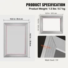VEVOR Screen Printing Kit, 2 Pieces Aluminum Silk Screen Printing Frames 8x10/10x14in 110 Count Mesh, 2 Tapes and Screen Printing Squeegees and Transparency Films for T-shirts DIY Printing