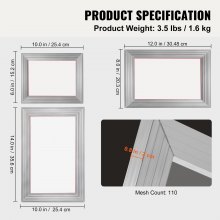 VEVOR Screen Printing Kit, 3 Pieces Aluminum Silk Screen Printing Frames 6x10/8x12/10x14inch 110 Count Mesh, 5 Glitters and Screen Printing Squeegees and Transparency Films for T-shirts DIY Printing