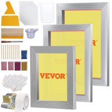 VEVOR Screen Printing Kit, 3 Pieces Aluminum Silk Screen Printing Frames 6x10/8x12/10x14inch 110 Count Mesh, 5 Glitters and Screen Printing Squeegees and Transparency Films for T-shirts DIY Printing