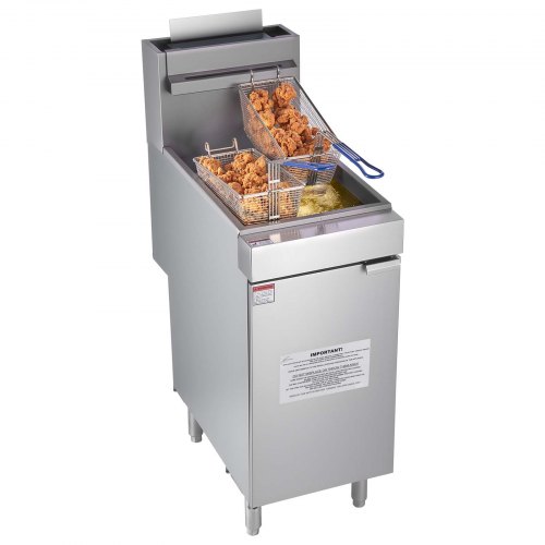 VEVOR Commercial Deep Fryer, 3-Burner Fryer for Restaurants, Stainless Steel Floor Standing Deep Fryers with Dual Baskets and Adjustable Temperature, Natural Gas Powered, 40 lbs Capacity, 90,000 BTU