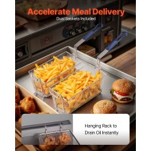 Commercial Deep Fryer Free Standing Natural Gas Fryer 3-Burner Dual Baskets