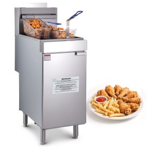 VEVOR Commercial Deep Fryer, 3-Burner Fryer for Restaurants, Stainless Steel Floor Standing Deep Fryers with Dual Baskets and Adjustable Temperature, Propane Powered, 40 lbs Capacity, 90,000 BTU | VEVOR US