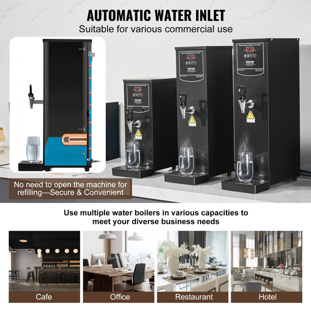 VEVOR Commercial Water Boiler, Electric Hot Water Dispenser with 316 Stainless Steel Heating Tube, 1500W Step-by-step Fast Heating 50L per Hour Hot Water Boiler, for Coffee Tea Restaurant Office