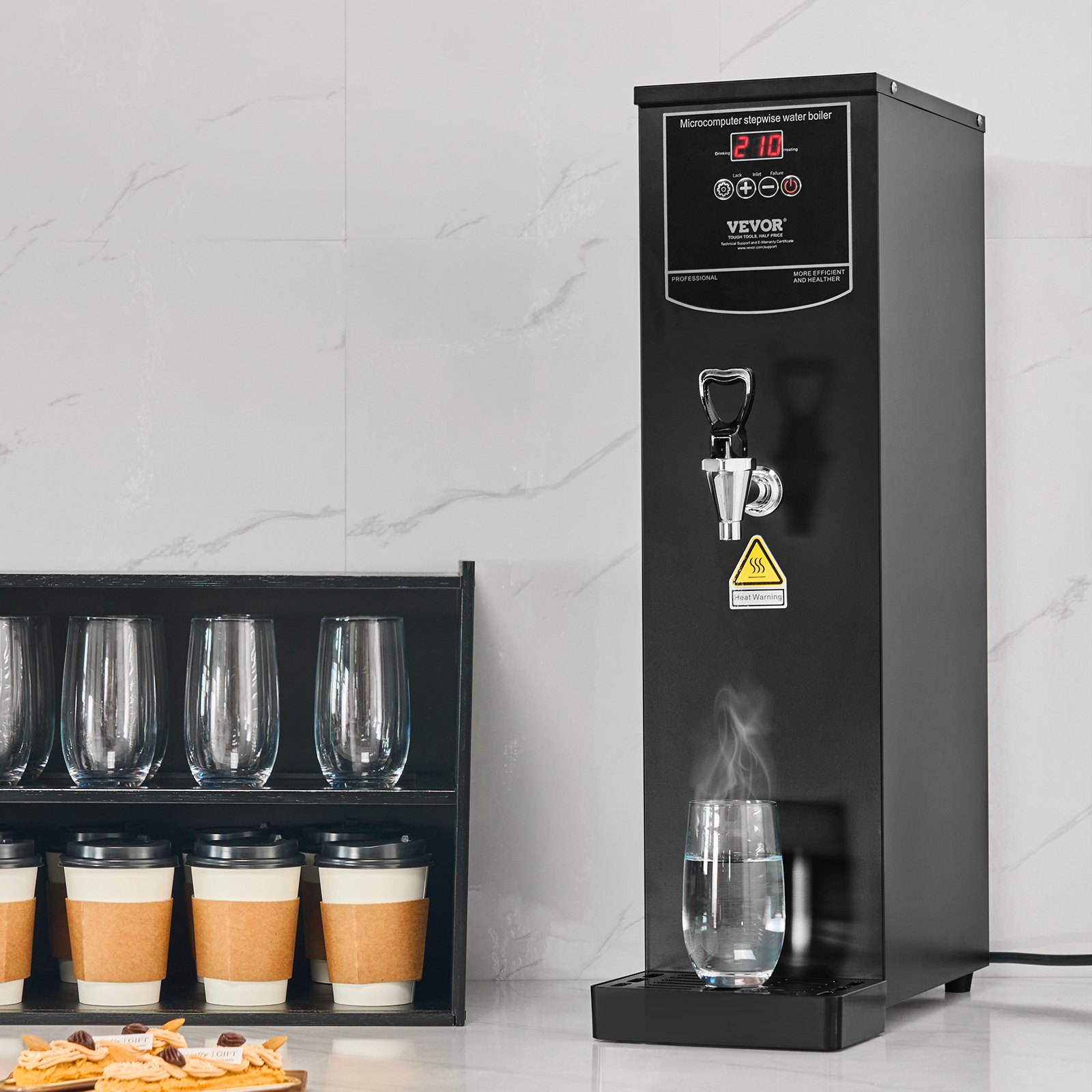 VEVOR Commercial Water Boiler, Electric Hot Water Dispenser with 316 Stainless Steel Heating Tube, 1500W Step-by-step Fast Heating 50L per Hour Hot Water Boiler, for Coffee Tea Restaurant Office