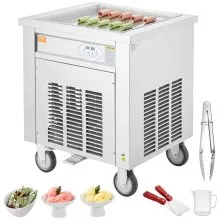 VEVOR Fried Ice Cream Roll Machine, 19.7" x 19.7" Square Stir-Fried Ice Cream Pan, Stainless Steel Commercial Rolled Ice Cream Maker with Compressor and 2 Scrapers, for Making Ice Cream, Frozen Yogurt