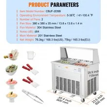 VEVOR Fried Ice Cream Roll Machine, 2Pcs 13.8" x 13.8" Square Stir-Fried Ice Cream Pans, Stainless Steel Commercial Rolled Ice Cream Maker with Compressor and 4 Scrapers, for Ice Cream, Frozen Yogurt