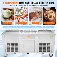 VEVOR Fried Ice Cream Roll Machine, 2Pcs 17.7" x 17.7" Square Stir-Fried Ice Cream Pans, Stainless Steel Commercial Rolled Ice Cream Maker with Compressor and 4 Scrapers, for Ice Cream, Frozen Yogurt