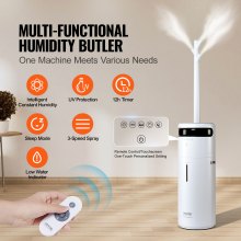 VEVOR Humidifier for Home Large Room, Commercial Humidifier for Whole House 1291.7 sq ft, 16L Water Tank & Night Light & 12h Timer & Auto Shut-Off , Greenhouse, Commercial Branch Tube w/ 360° Nozzle