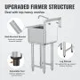 VEVOR Stainless Steel Prep & Utility Sink, 1 Compartment Free Standing Small Sink Include Faucet & legs, 18"x41" Commercial Single Bowl Sinks for Garage, Restaurant, Kitchen, Laundry