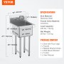 VEVOR Stainless Steel Prep & Utility Sink, 1 Compartment Free Standing Small Sink Include Faucet & legs, 45.7 x 104.1 cm Commercial Single Bowl Sinks for Garage, Restaurant, Kitchen, Laundry, NSF Certified