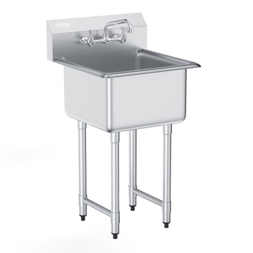 VEVOR Commercial Utility & Prep Sink 1 Compartment Stainless Steel Backsplash