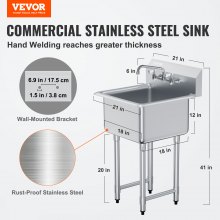 VEVOR Stainless Steel Prep & Utility Sink, 1 Compartment Free Standing Small Sink Include Faucet & legs, 21"x41" Commercial Single Bowl Sinks for Garage, Restaurant, Kitchen, Laundry