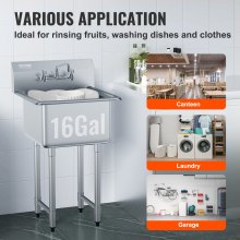 VEVOR Stainless Steel Prep & Utility Sink, 1 Compartment Free Standing Small Sink Include Faucet & legs, 21"x41" Commercial Single Bowl Sinks for Garage, Restaurant, Kitchen, Laundry