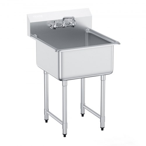 VEVOR Stainless Steel Prep & Utility Sink, 1 Compartment Free Standing Small Sink Include Faucet & legs, 27"x41" Commercial Single Bowl Sinks for Garage, Restaurant, Kitchen, Laundry, NSF Certified