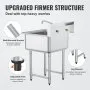 VEVOR Stainless Steel Prep & Utility Sink, 1 Compartment Free Standing Small Sink Include Faucet & legs, 27"x41" Commercial Single Bowl Sinks for Garage, Restaurant, Kitchen, Laundry