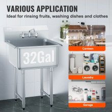 VEVOR rustfritt stål tilberednings- og bruksvask, 1 rom frittstående liten vask inkluderer kran og ben, 27" x 41" kommersielle enkeltskålvasker for garasje, restaurant, kjøkken, vaskeri, NSF-sertifisert