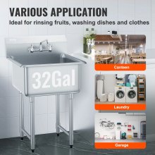 VEVOR Stainless Steel Prep & Utility Sink, 1 Compartment Free Standing Small Sink Include Faucet & legs, 27"x41" Commercial Single Bowl Sinks for Garage, Restaurant, Kitchen, Laundry