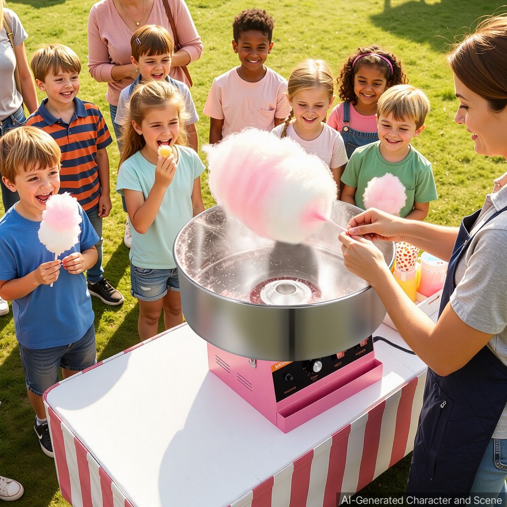 VEVOR Cotton Candy Machine Commercial 1000W Electric Candy Floss Maker Pink, Ideal for Home, Carnival, Birthday, Family Party, Easy Use with 20.5 in Stainless Steel Bowl, Storage Tray and Sugar Scoop