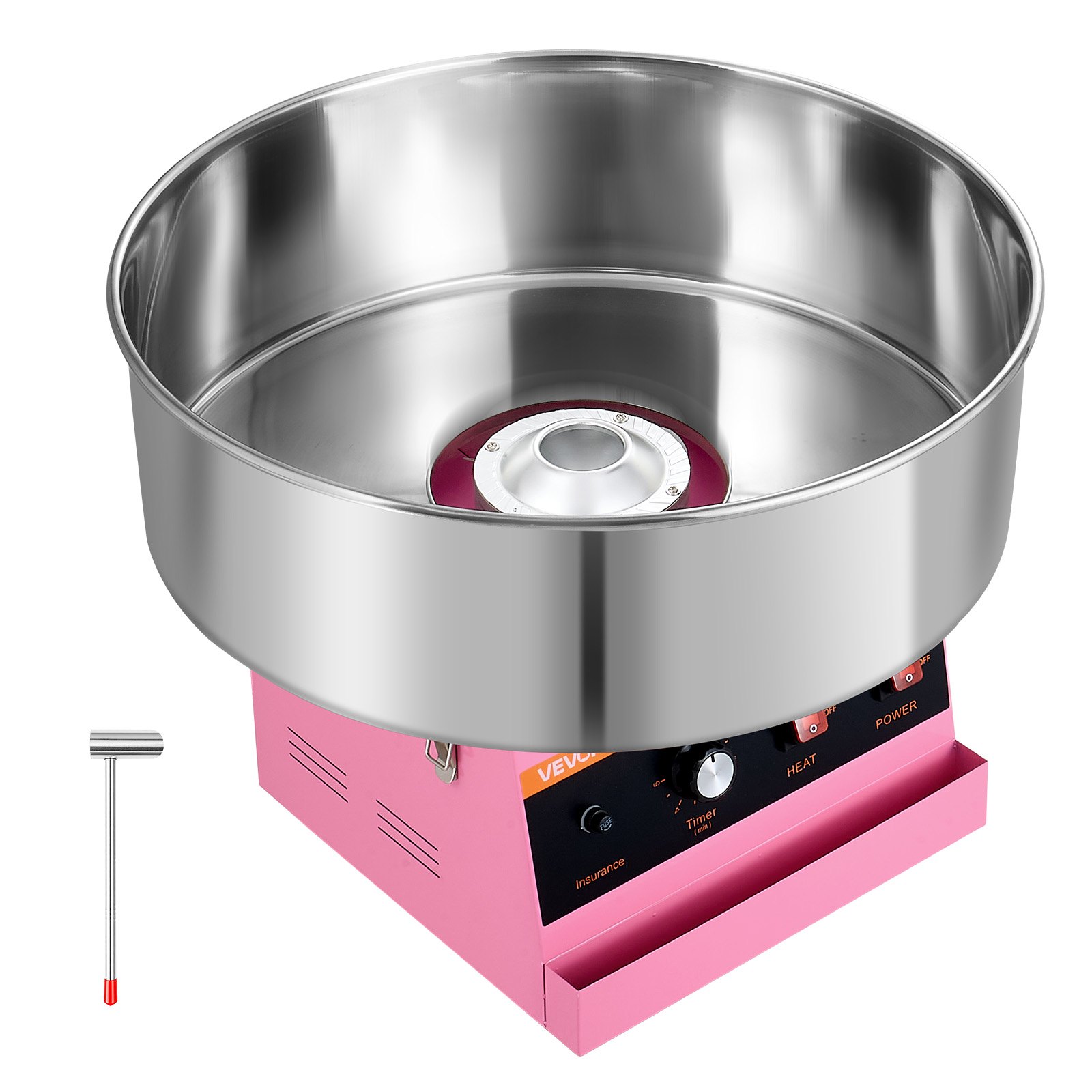 VEVOR Cotton Candy Machine Commercial 1000W Electric Candy Floss Maker Pink, Ideal for Home, Carnival, Birthday, Family Party, Easy Use with 20.5 in Stainless Steel Bowl, Storage Tray and Sugar Scoop