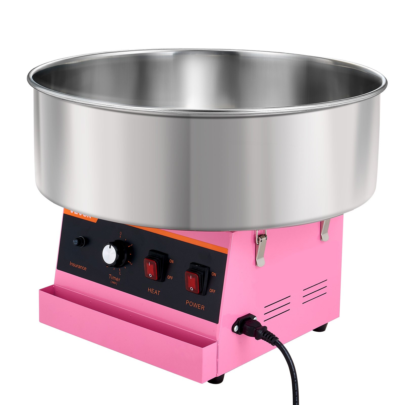 VEVOR Cotton Candy Machine Commercial 1000W Electric Candy Floss Maker Pink, Ideal for Home, Carnival, Birthday, Family Party, Easy Use with 20.5 in Stainless Steel Bowl, Storage Tray and Sugar Scoop
