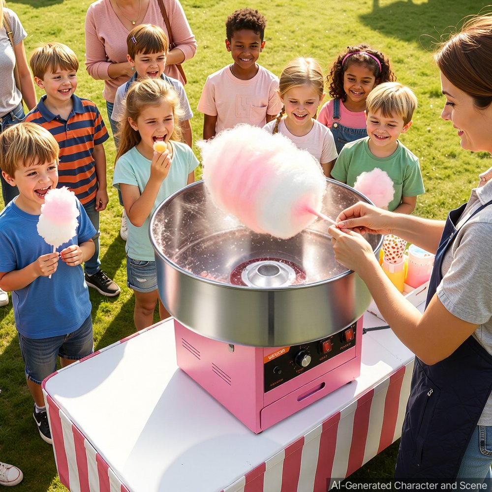 VEVOR Cotton Candy Machine Commercial 1000W Electric Candy Floss Maker Pink, Ideal for Home, Carnival, Birthday, Family Party, Easy Use with 20.5 in Stainless Steel Bowl, Storage Drawer, Sugar Scoop