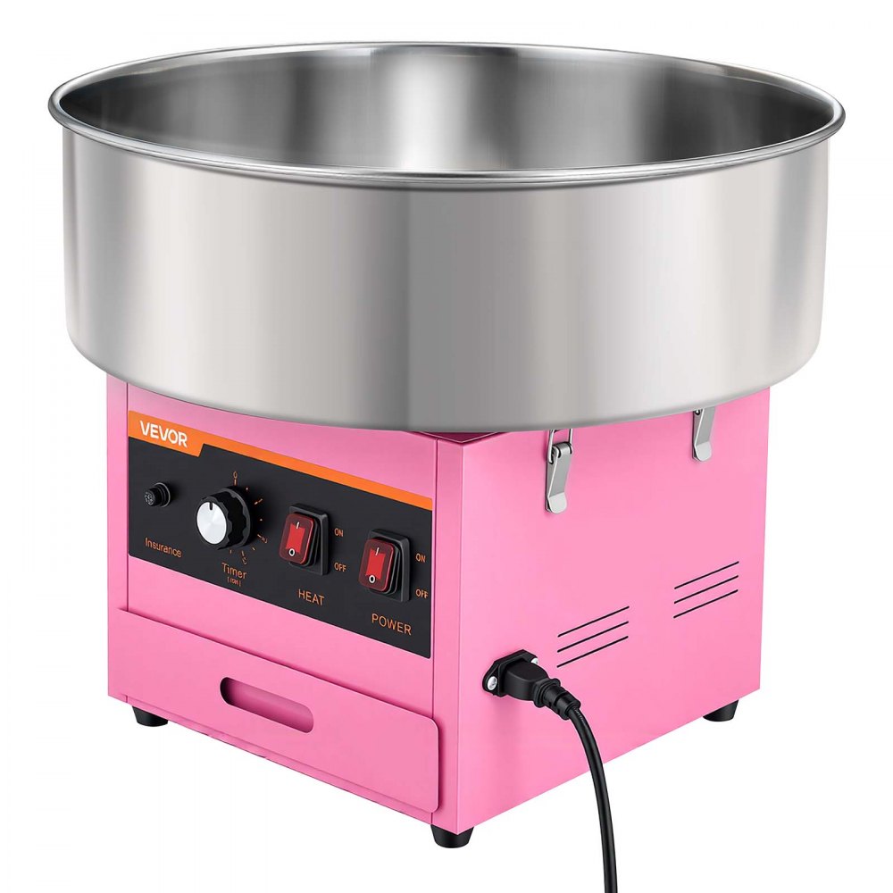 VEVOR Cotton Candy Machine Commercial 1000W Electric Candy Floss Maker Pink, Ideal for Home, Carnival, Birthday, Family Party, Easy Use with 20.5 in Stainless Steel Bowl, Storage Drawer, Sugar Scoop