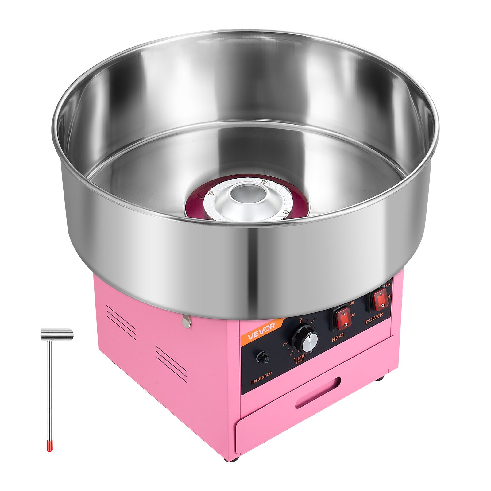 VEVOR Cotton Candy Machine Commercial 1000W Electric Candy Floss Maker Pink, Ideal for Home, Carnival, Birthday, Family Party, Easy Use with 20.5 in Stainless Steel Bowl, Storage Drawer, Sugar Scoop