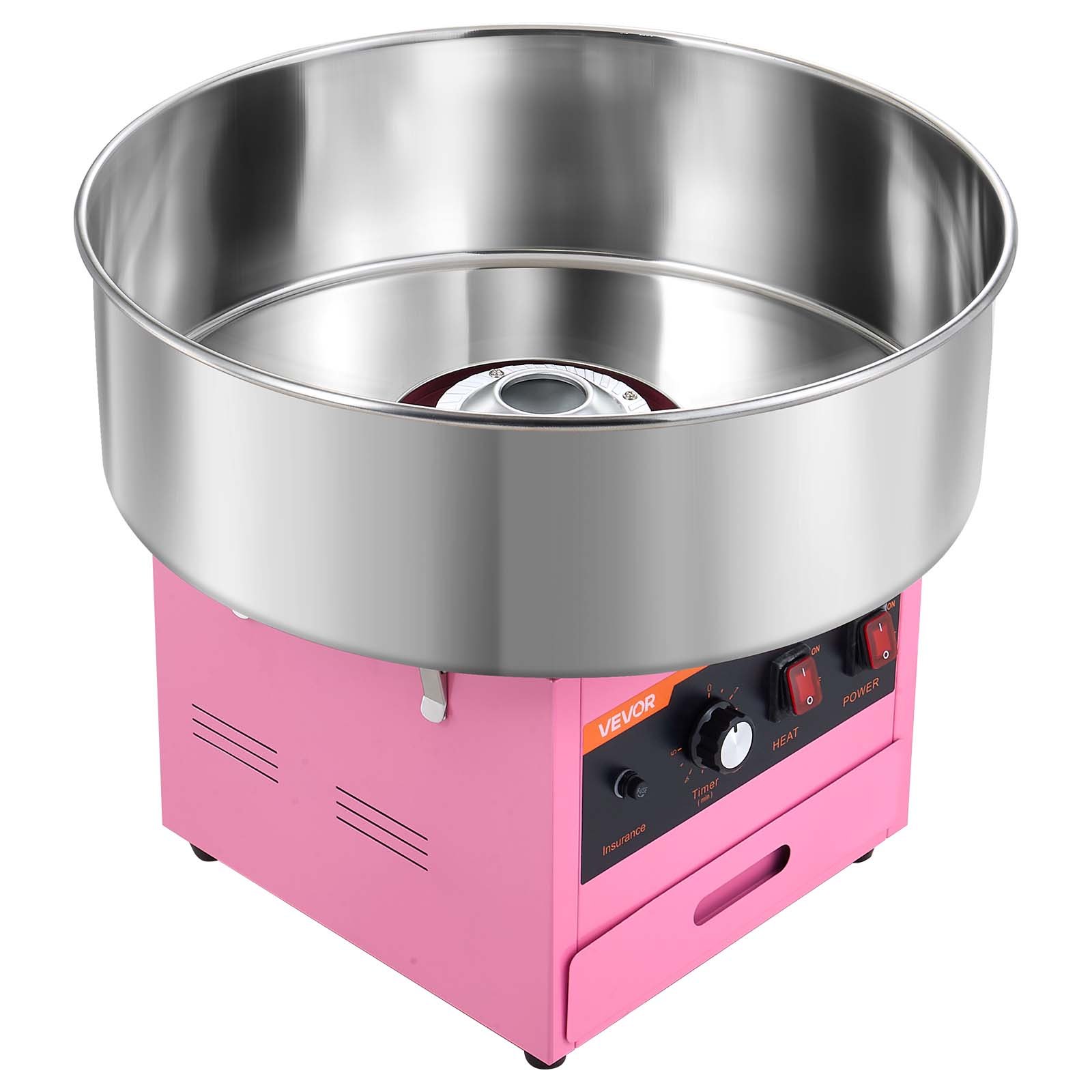 VEVOR Cotton Candy Machine Commercial 1000W Electric Candy Floss Maker Pink, Ideal for Home, Carnival, Birthday, Family Party, Easy Use with 20.5 in Stainless Steel Bowl, Storage Drawer, Sugar Scoop