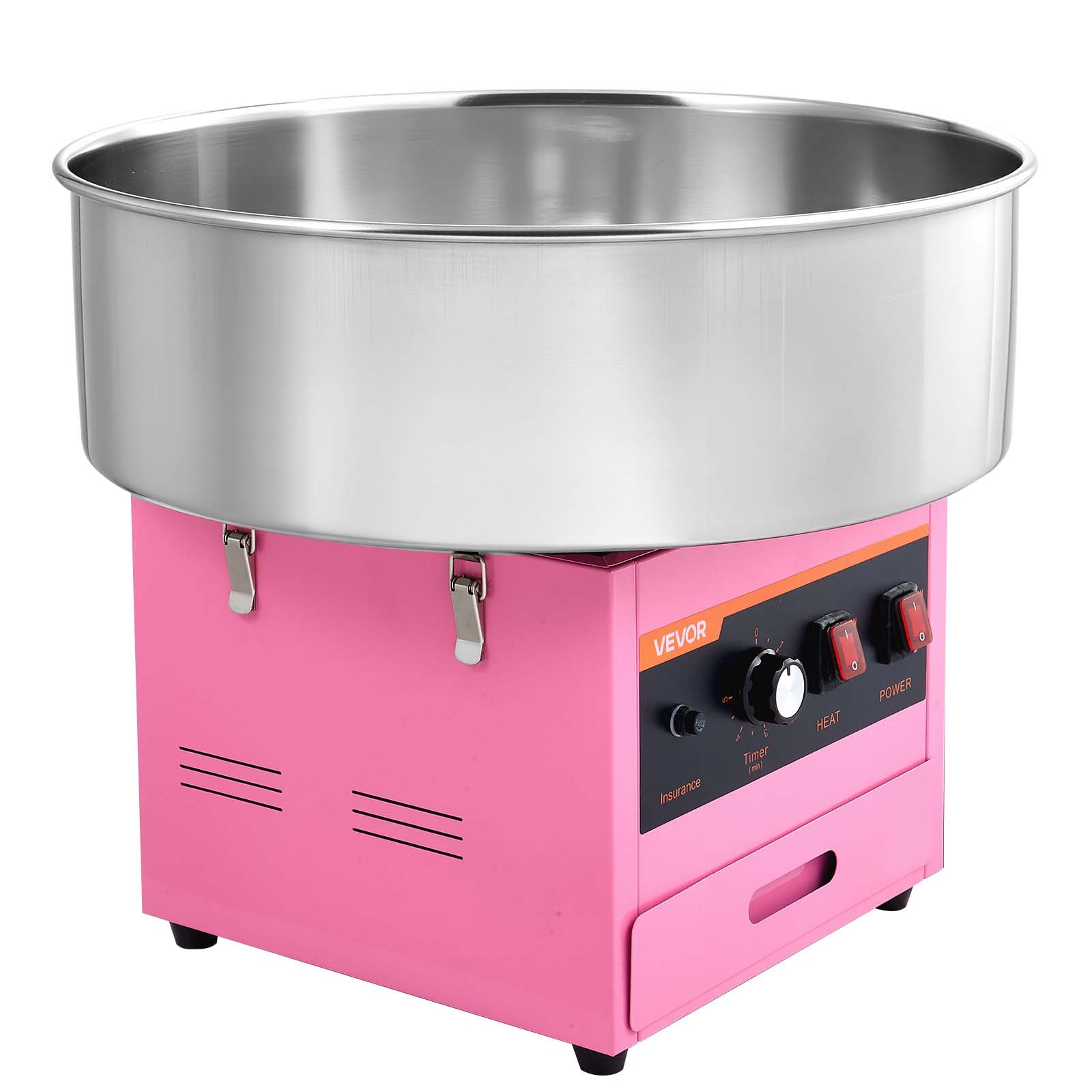 VEVOR Cotton Candy Machine Commercial 1000W Electric Candy Floss Maker Pink, Ideal for Home, Carnival, Birthday, Family Party, Easy Use with 20.5 in Stainless Steel Bowl, Storage Drawer, Sugar Scoop